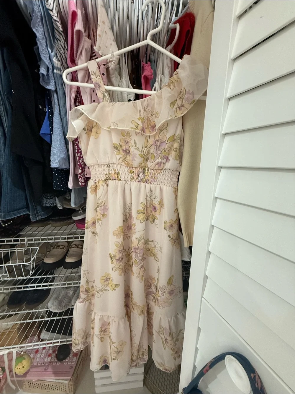 Girls' Pink Floral One-Shoulder Dress